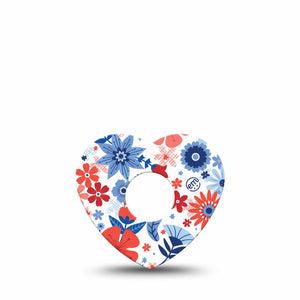 ExpressionMed July Flowers Freestyle Libre 3 Heart Shape Tape Single variety red blue white flowers Overlay Patch CGM Design
