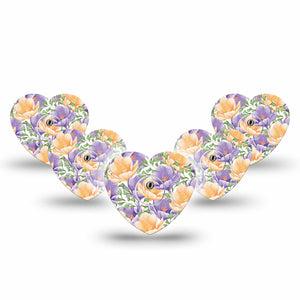 ExpressionMed Crocus Flowers Freestyle Libre 3 Heart Shape 5-Pack crocus bulbs Overlay Patch CGM Design with center stickers