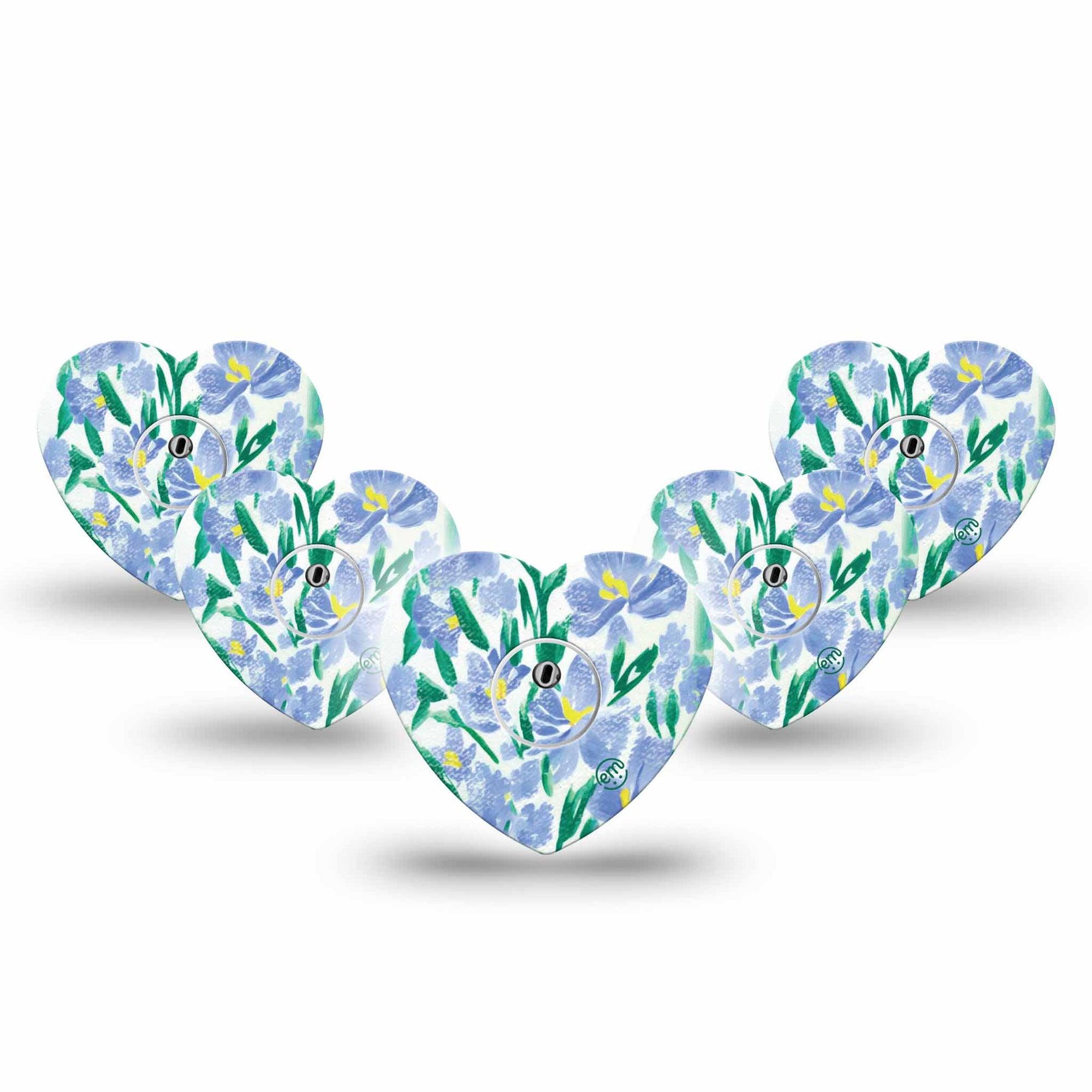 ExpressionMed Hyacinths  Freestyle Libre 3 Heart Shape 5-Pack Tape and Sticker hyacinth varieties Overlay Patch CGM Design