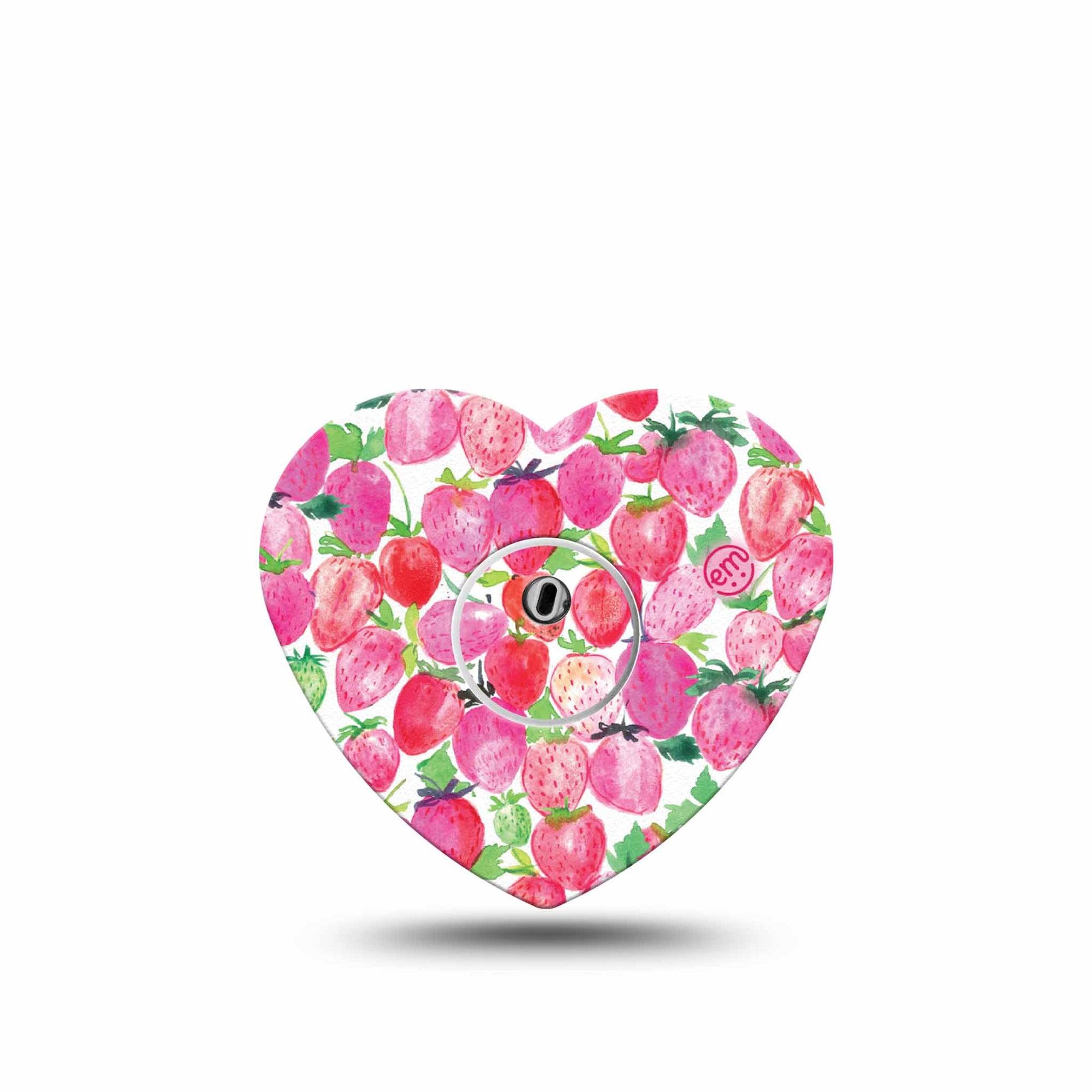 ExpressionMed Strawberry Crush Freestyle Libre 3 Heart Shape Tape Single Tape and Single Sticker Pink Strawberries Patch CGM Design