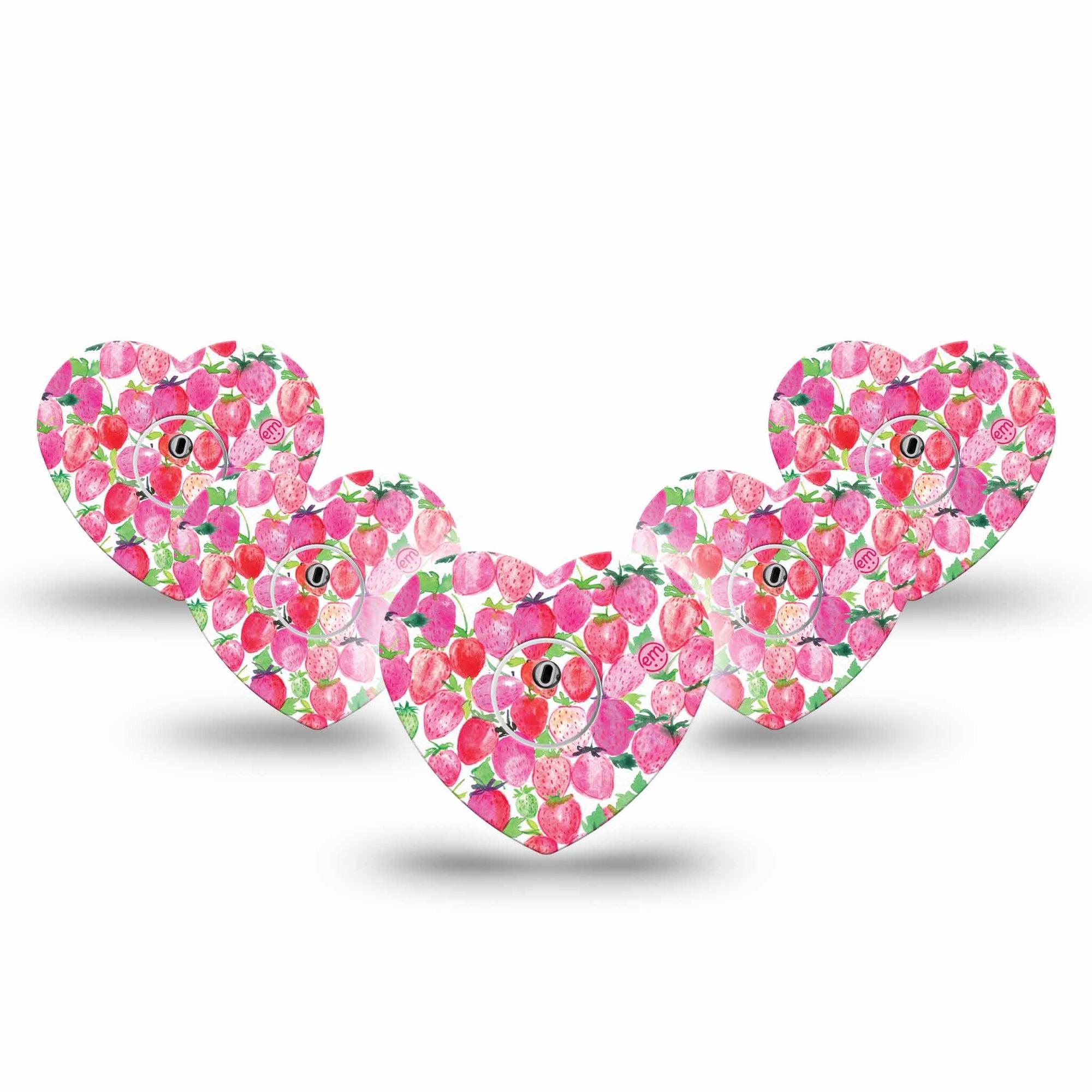 ExpressionMed Strawberry Crush Freestyle Libre 3 Heart Shape Tape 5-Pack Tape and 5-Pack Sticker Pinky Strawberries Patch CGM Design