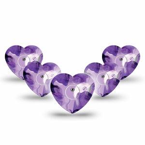 ExpressionMed Purple Storm Freestyle Libre 3 Heart Shape Tape 5-Pack Sticker and Tape lace like textured purple Overlay Patch CGM Design