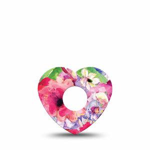 ExpressionMed Watercolor Red Flowers Freestyle Libre 3 Heart Shape Tape Single Tape Striking Watercolor Flowers Patch CGM Design