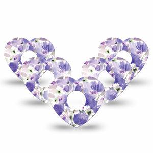 ExpressionMed Italian Blooms Freestyle Libre 3 Heart Shape Tape 5-Pack Delicate Lavender Flowers Patch CGM Design