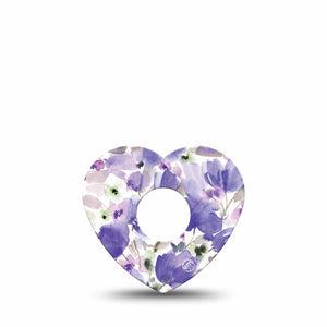 ExpressionMed Italian Blooms Freestyle Libre 3 Heart Shape Tape Single Tape Watercolor Like Purple Flowers Patch CGM Design