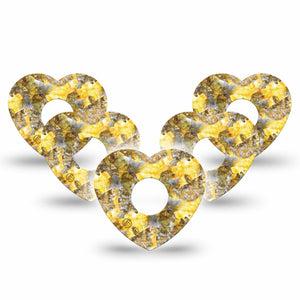 ExpressionMed Fall Camo Freestyle Libre 3 Heart Shape Tape 5-Pack Muted Yellow Camo Patch CGM Design
