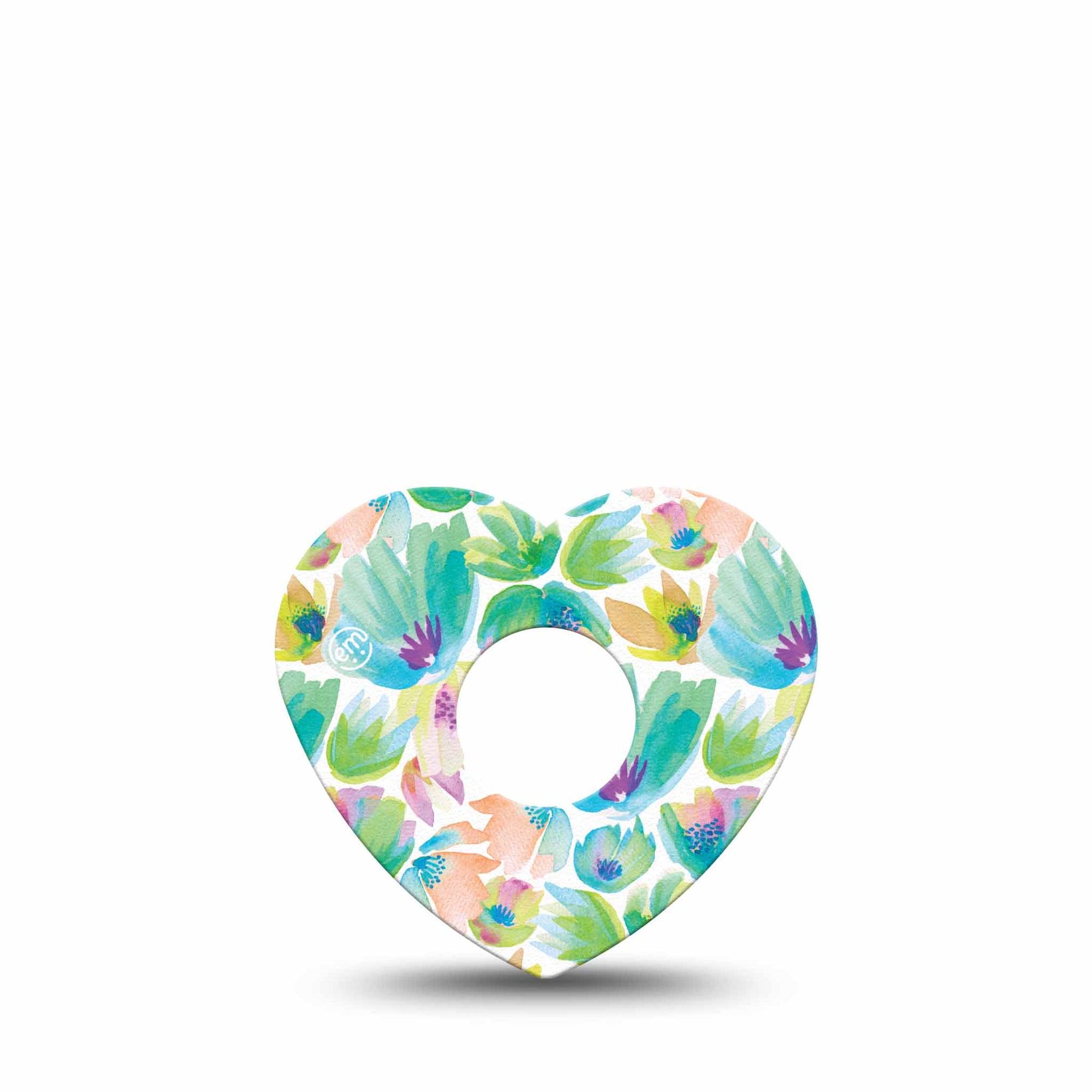 ExpressionMed Happy Go Lucky Flowers Freestyle Libre 3 Heart Shape Tape Single Uplifting Green Hued Garden Patch CGM Design