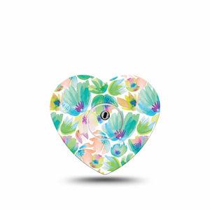 ExpressionMed Happy Go Lucky Flowers Freestyle Libre 3 Heart Shape Tape Single Tape and Single Sticker Happy Feel Florals Patch CGM Design