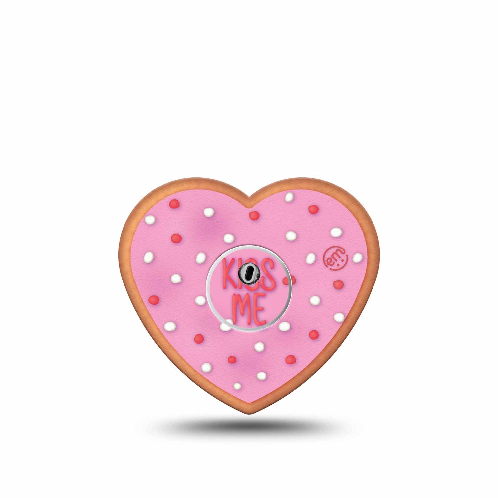 ExpressionMed Kiss Me Cookie Freestyle Libre 3 Heart Shape Tape Single Tape and Single Sticker Heart Sprinkle Pink Frosted Cookie, Patch CGM Design