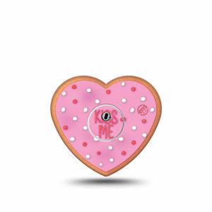 ExpressionMed Kiss Me Cookie Freestyle Libre 3 Heart Shape Tape Single Tape and Single Sticker Heart Sprinkle Pink Frosted Cookie, Patch CGM Design