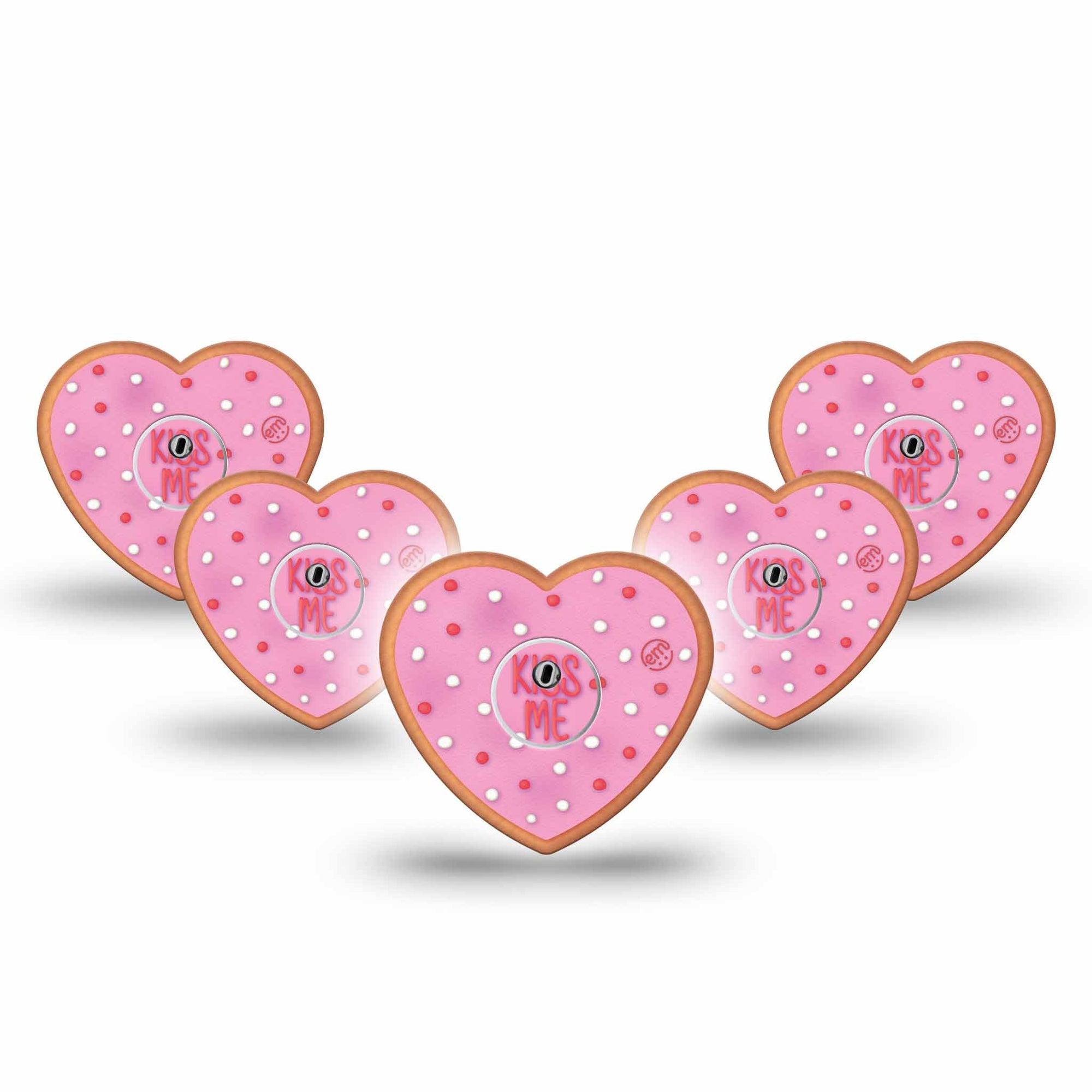 ExpressionMed Kiss Me Cookie Freestyle Libre 3 Heart Shape Tape 5- Pack Tape and 5-Pack Sticker Kiss Me Cookie Heart, Patch CGM Design
