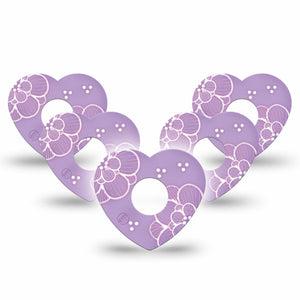 ExpressionMed Purple Flowers Freestyle Libre 3 Heart Shape Tape 5-Pack Tape Cute Purple Blossoms, Patch CGM Design
