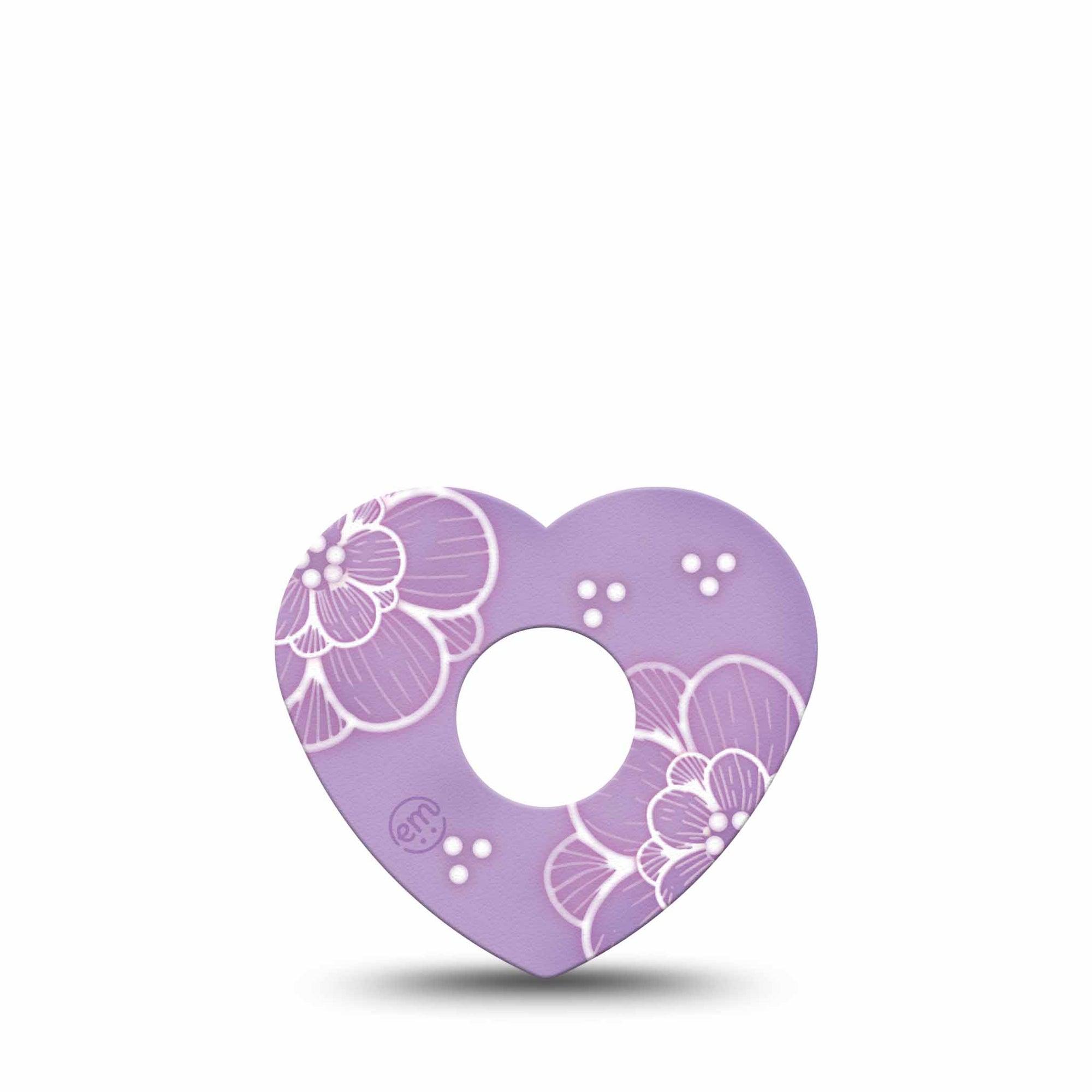 ExpressionMed Purple Flowers Freestyle Libre 3 Heart Shape Tape Single Tape Delicate Lavender Blossoms, Patch CGM Design