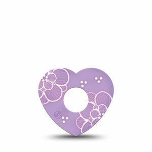 ExpressionMed Purple Flowers Freestyle Libre 3 Heart Shape Tape Single Tape Delicate Lavender Blossoms, Patch CGM Design