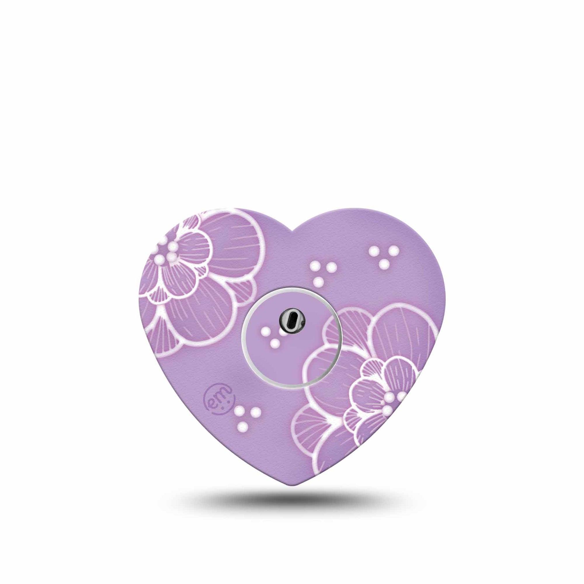 ExpressionMed Purple Flowers Freestyle Libre 3 Heart Shape Tape Single Tape and Single Sticker Lacey Purple Flowers, Patch CGM Design
