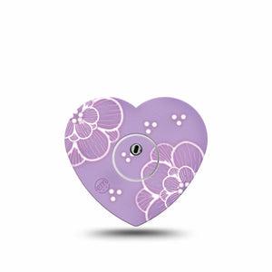 ExpressionMed Purple Flowers Freestyle Libre 3 Heart Shape Tape Single Tape and Single Sticker Lacey Purple Flowers, Patch CGM Design