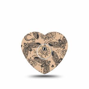 ExpressionMed Tattoo Print Freestyle Libre 3 Heart Shape Tape Single Tape and Single Sticker Tattoo Insect Rose Print, Patch CGM Design