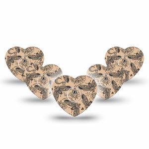 ExpressionMed Tattoo Print Freestyle Libre 3 Heart Shape Tape 5-Pack Tape and 5-Pack Sticker Black Moth Tattoo Inspired, Patch CGM Design