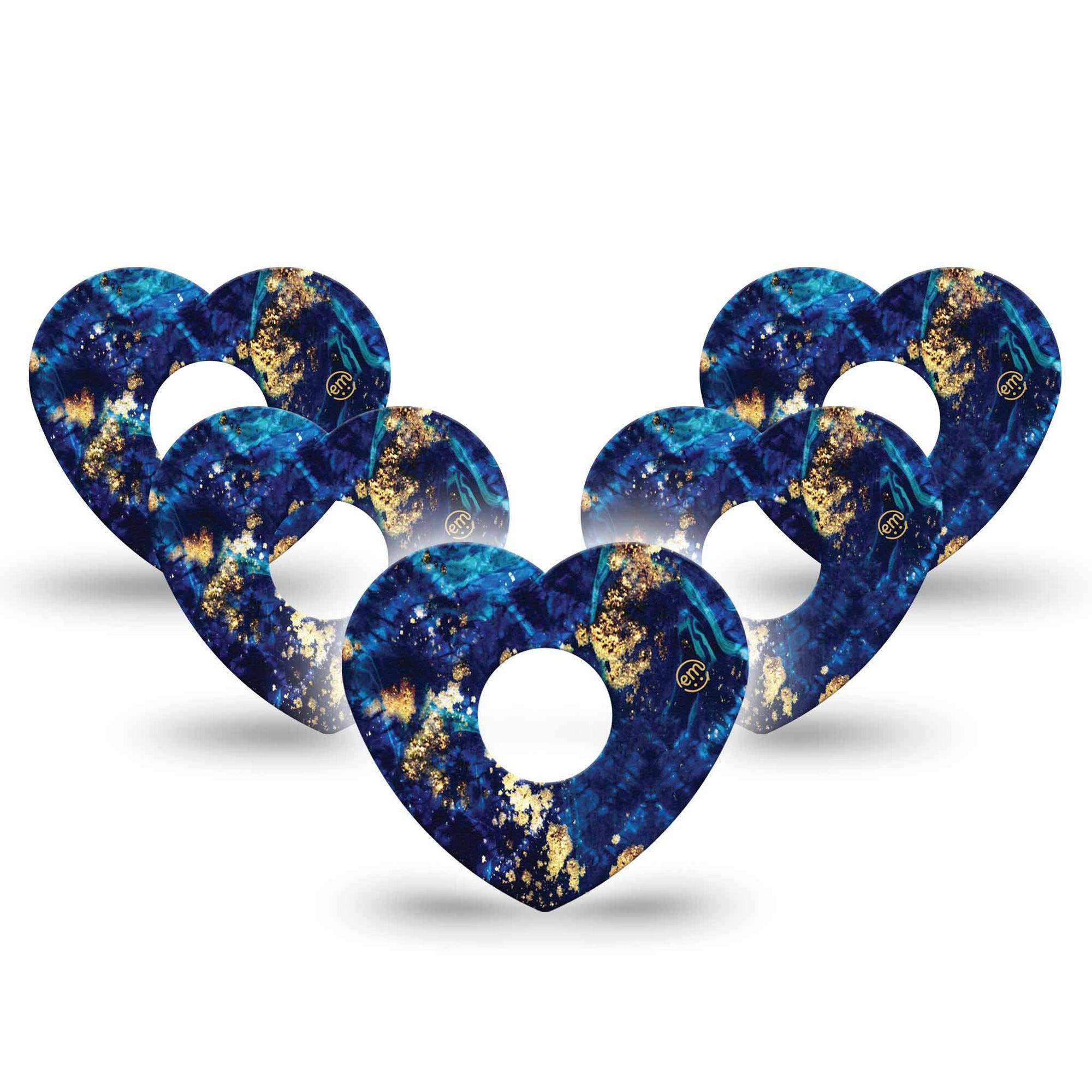 ExpressionMed Molten Midnight Freestyle Libre 3 Heart Shape Tape 5-Pack Tape Deep Blue Wavy Gold Details, Patch CGM Design
