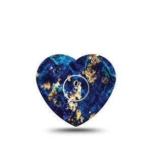 ExpressionMed Molten Midnight Freestyle Libre 3 Heart Shape Tape Single Tape and Single Sticker Blue Pattern Gold Specks, Patch CGM Design