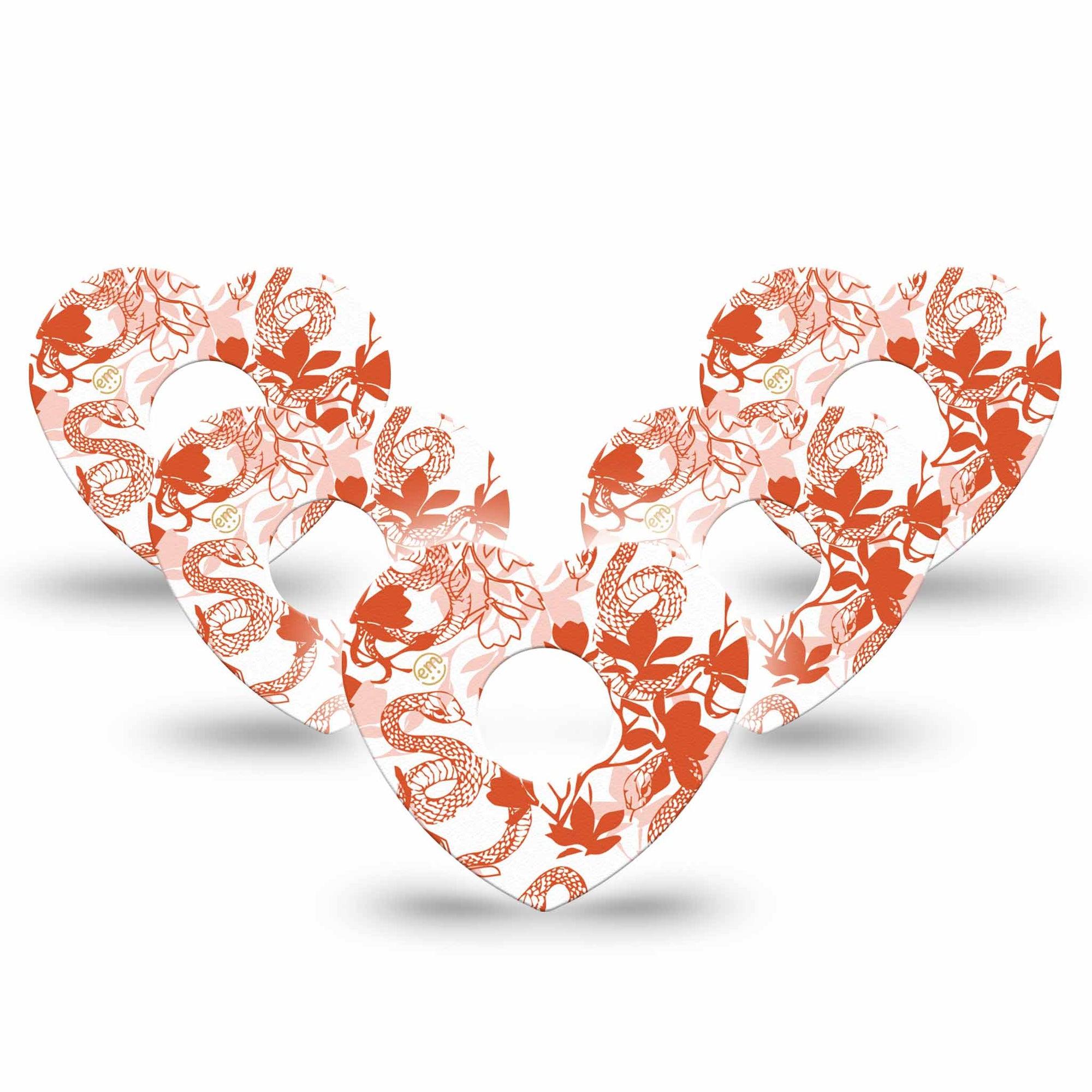 ExpressionMed Lava Coil Floral Freestyle Libre 3 Heart Shape Tape 5- Pack Tape Peach Orange Snake Vines, Patch CGM Design