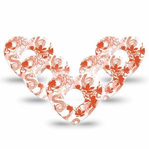 ExpressionMed Lava Coil Floral Freestyle Libre 3 Heart Shape Tape 5- Pack Tape Peach Orange Snake Vines, Patch CGM Design