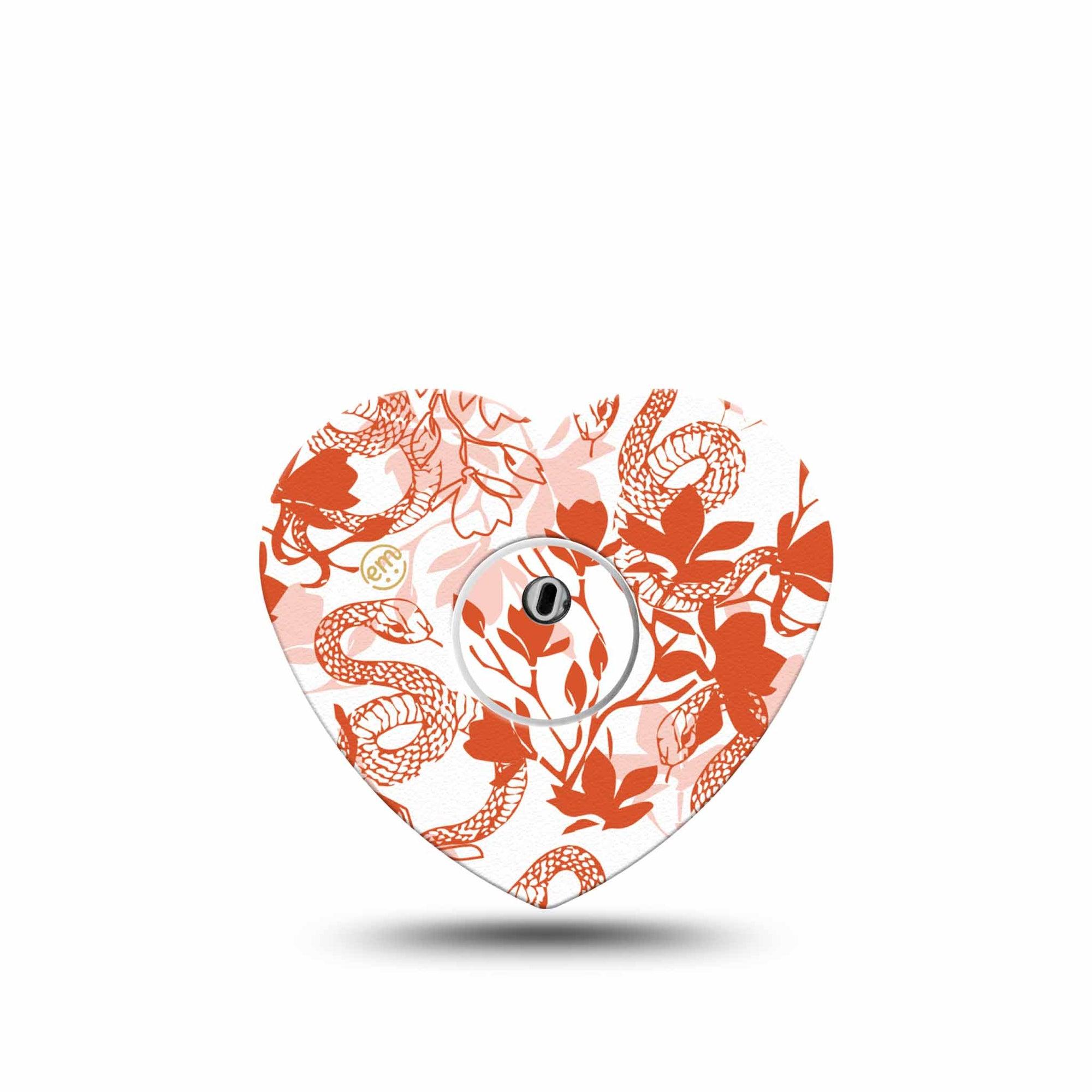 ExpressionMed Lava Coil Floral Freestyle Libre 3 Heart Shape Tape Single Tape and Single Sticker Orange Snake Floral Pattern, Patch CGM Design