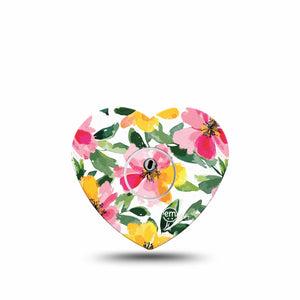 ExpressionMed Lemonade Flowers Freestyle Libre 3 and Libre 3 Plus Heart Shape Tape Single Tape and Single Sticker Shades Of Pink Yellow Garden, Patch CGM Design