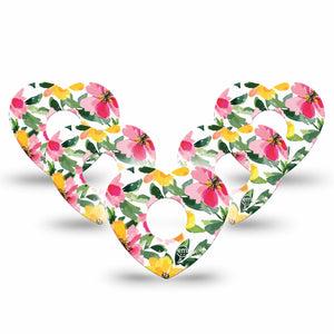 ExpressionMed Lemonade Flowers Freestyle Libre 3 and Libre 3 Plus Heart Shape Tape 5-Pack Tape Bright Pink Yellow Flowers, Patch CGM Design