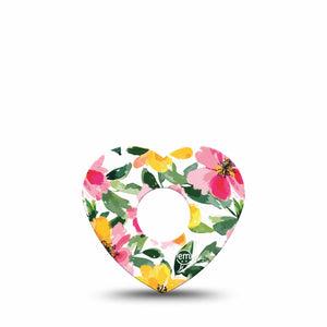 ExpressionMed Lemonade Flowers Freestyle Libre 3 and Libre 3 Plus Heart Shape Tape Single Tape Hot Pink Yellow Petals, Patch CGM Design