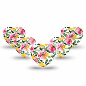 ExpressionMed Lemonade Flowers Freestyle Libre 3 and Libre 3 Plus Heart Shape Tape 5-Pack Tape and 5-Pack Sticker Multicolored Pink Yellow Garden, Patch CGM Design