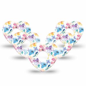 ExpressionMed Luminous Florals Freestyle Libre 3 and Libre 3 Plus Heart Shape Tape 5-Pack Tape Sheer-Like Florals, Patch CGM Design