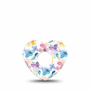 ExpressionMed Luminous Florals Freestyle Libre 3 and Libre 3 Plus Heart Shape Tape Single Tape Pastel Pink Blue Yellow Garden, Patch CGM Design