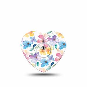 ExpressionMed Luminous Florals Freestyle Libre 3 and Libre 3 Plus Heart Shape Tape Single Tape and Single Sticker Spring Pastel Blossoms, Patch CGM Design