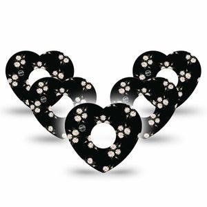 ExpressionMed Black Daisies Freestyle Libre 3 and Libre 3 Plus Heart Shape Tape 5-pack Tape Black And White Classical Daisy Florals, Patch CGM Design