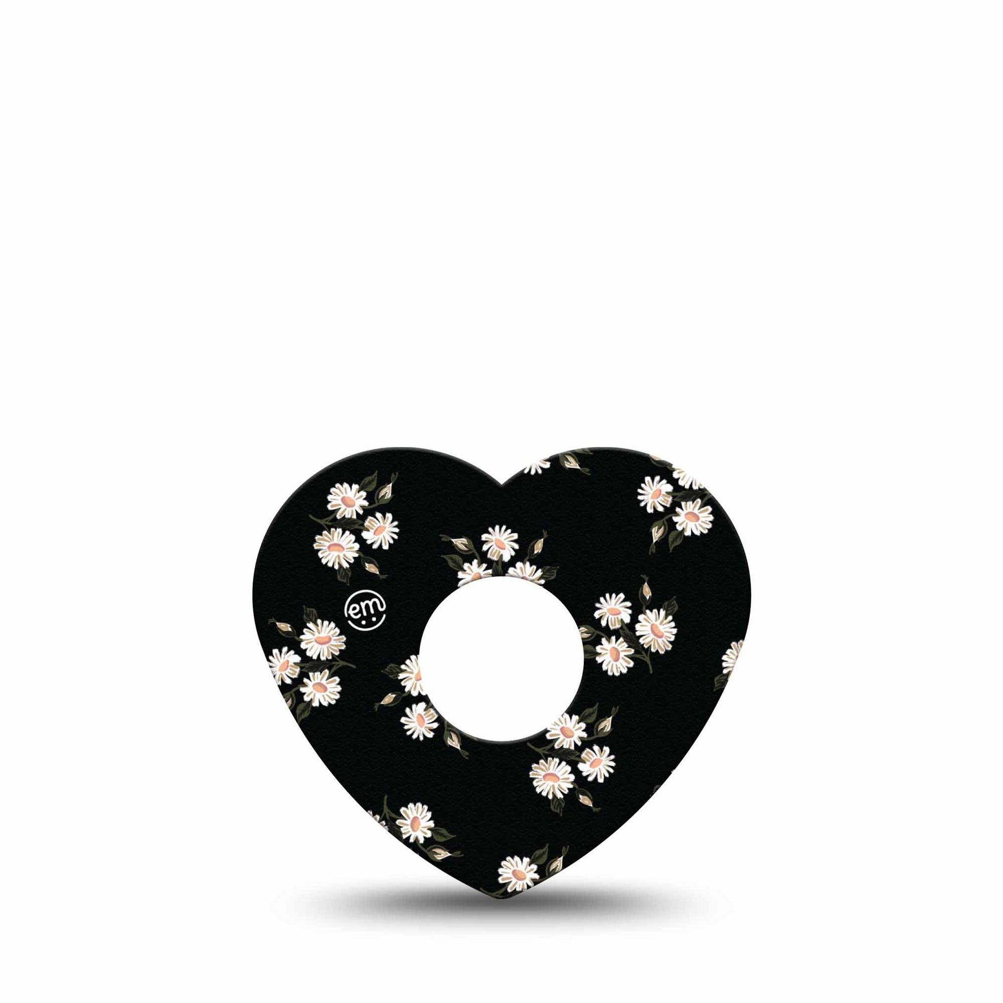 ExpressionMed Black Daisies Freestyle Libre 3 and Libre 3 Plus Heart Shape Tape Single Tape Trio Of Daisy Florals, Patch CGM Design