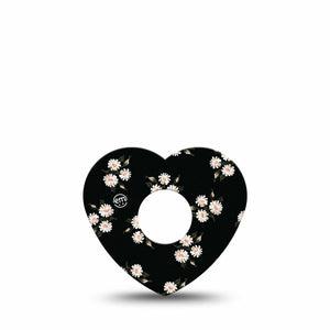 ExpressionMed Black Daisies Freestyle Libre 3 and Libre 3 Plus Heart Shape Tape Single Tape Trio Of Daisy Florals, Patch CGM Design