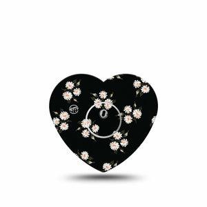 ExpressionMed Black Daisies Freestyle Libre 3 and Libre 3 Plus Heart Shape Tape Single Tape and Single Sticker Classy Daisy Pattern, Patch CGM Design