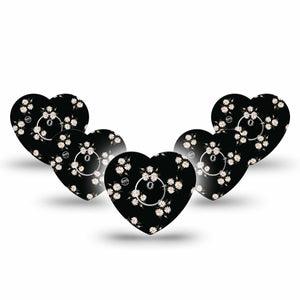 ExpressionMed Black Daisies Freestyle Libre 3 and Libre 3 Plus Heart Shape Tape 5-Pack Tape and 5-Pack Sticker Trio Of Daisy Florals, Patch CGM Design