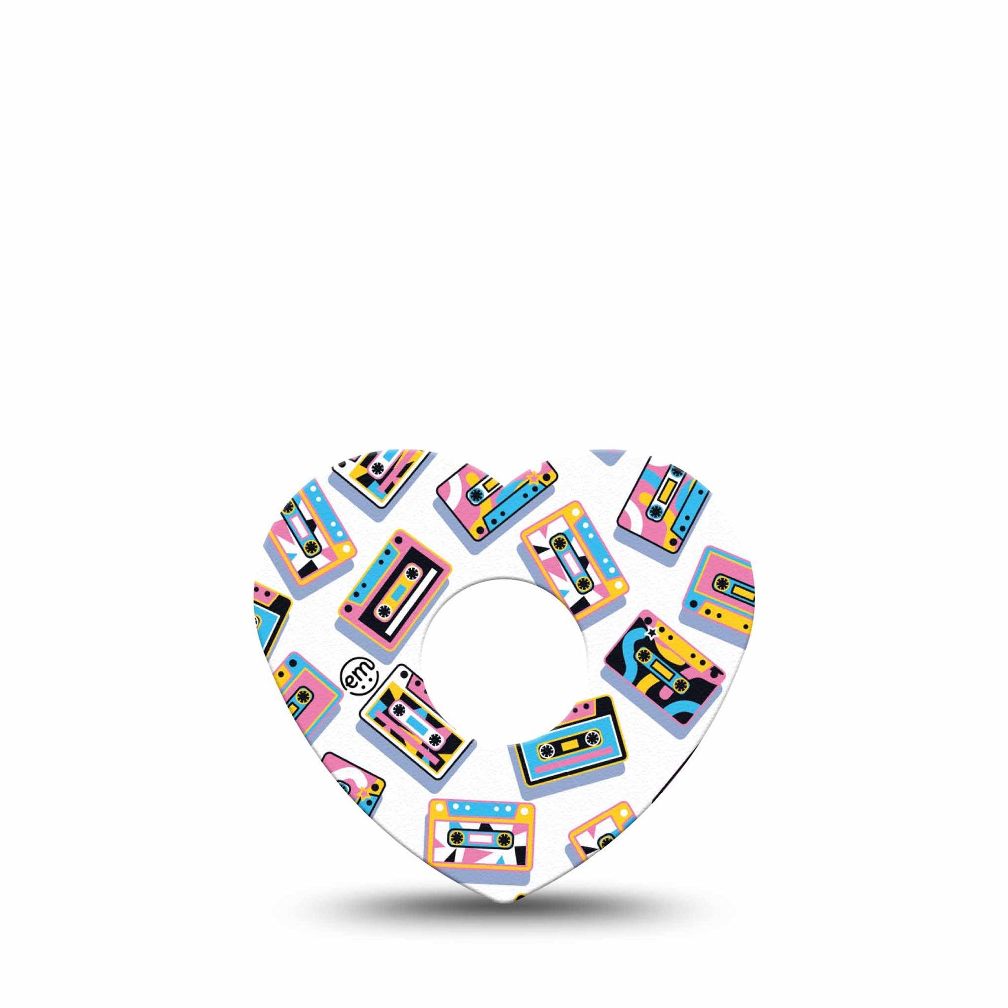 ExpressionMed Vintage Music Tapes Freestyle Libre 3 and Libre 3 Plus Heart Shape Tape Single Tape Bright Cassette Pattern, Patch CGM Design