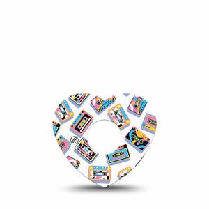 ExpressionMed Vintage Music Tapes Freestyle Libre 3 and Libre 3 Plus Heart Shape Tape Single Tape Bright Cassette Pattern, Patch CGM Design