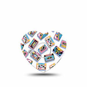 ExpressionMed Vintage Music Tapes Freestyle Libre 3 and Libre 3 Plus Heart Shape Tape Single Tape and Single Sticker Bright Cassette Pattern, Patch CGM Design