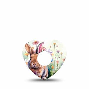 ExpressionMed Watercolor Bunny Freestyle Libre 3 and Libre 3 Plus Heart Shape Tape Single Tape Cute Bunny Rabbit, Patch CGM Design