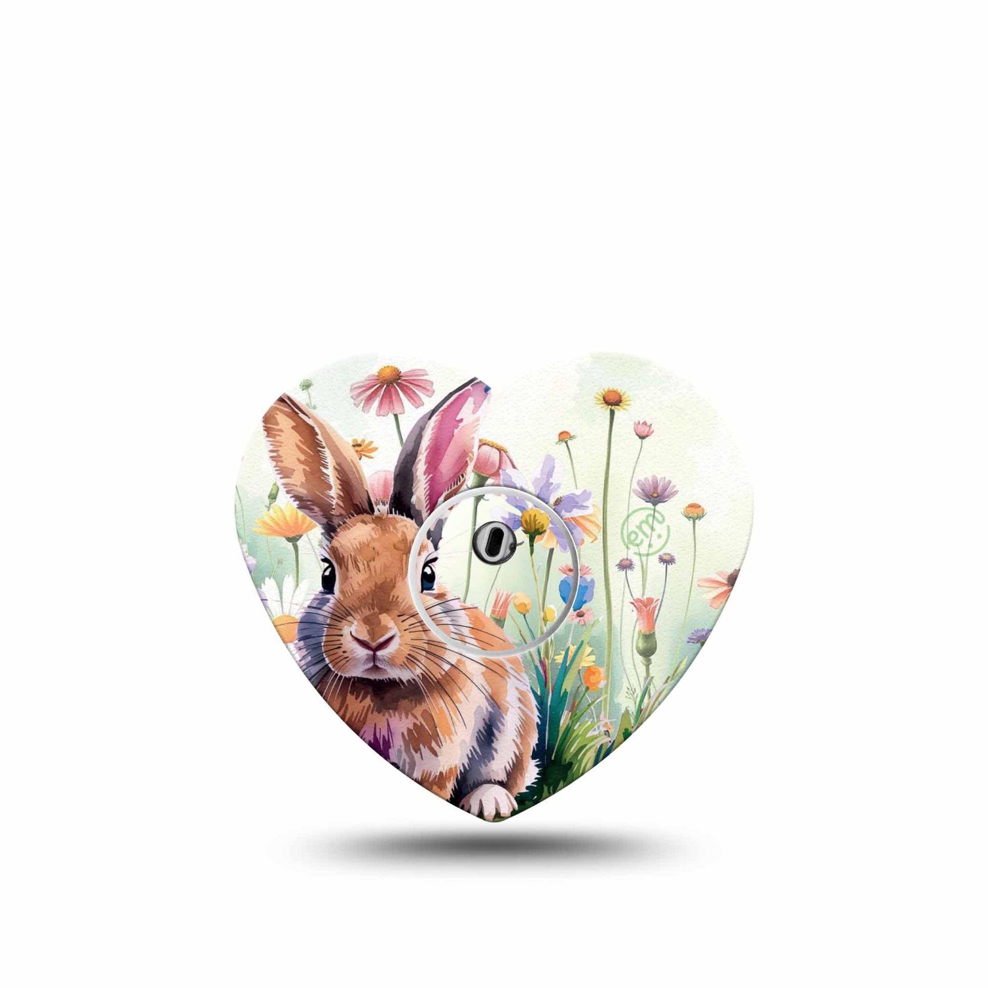 ExpressionMed Watercolor Bunny Freestyle Libre 3 and Libre 3 Plus Heart Shape Tape Single Tape and Single Sticker Spring Time Bunny, Patch CGM Design