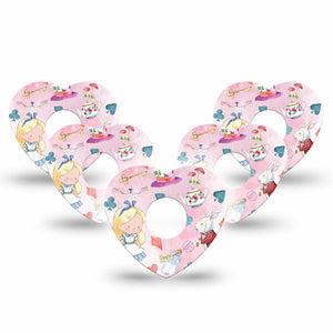 ExpressionMed Alice in Wonderland Freestyle Libre 3 and Libre 3 Plus Heart Shape Tape 5-pack Tape Alice In Wonderland Pattern, Patch CGM Design
