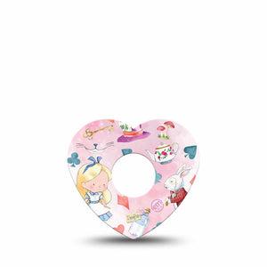 ExpressionMed Alice in Wonderland Freestyle Libre 3 and Libre 3 Plus Heart Shape Tape Single Tape Cute Cartoon Alice In Wonderland, Patch CGM Design