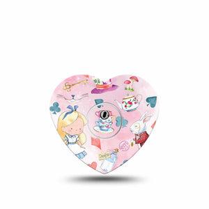 ExpressionMed Alice in Wonderland Freestyle Libre 3 and Libre 3 Plus Heart Shape Tape Single Tape and Single Sticker Cheshire Cat Pink Theme, Patch CGM Design