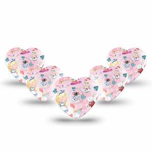 ExpressionMed Alice in Wonderland Freestyle Libre 3 and Libre 3 Plus Heart Shape Tape 5-Pack Tape and 5-Pack Sticker Imaginary Story Alice Wonderland, Patch CGM Design