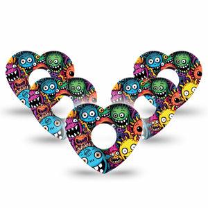 ExpressionMed Funky Monsters Freestyle Libre 3 and Libre 3 Plus Heart Shape Tape 5-Pack Tape Silly Creatures, Adhesive Tape Continuous Glucose Monitor Design