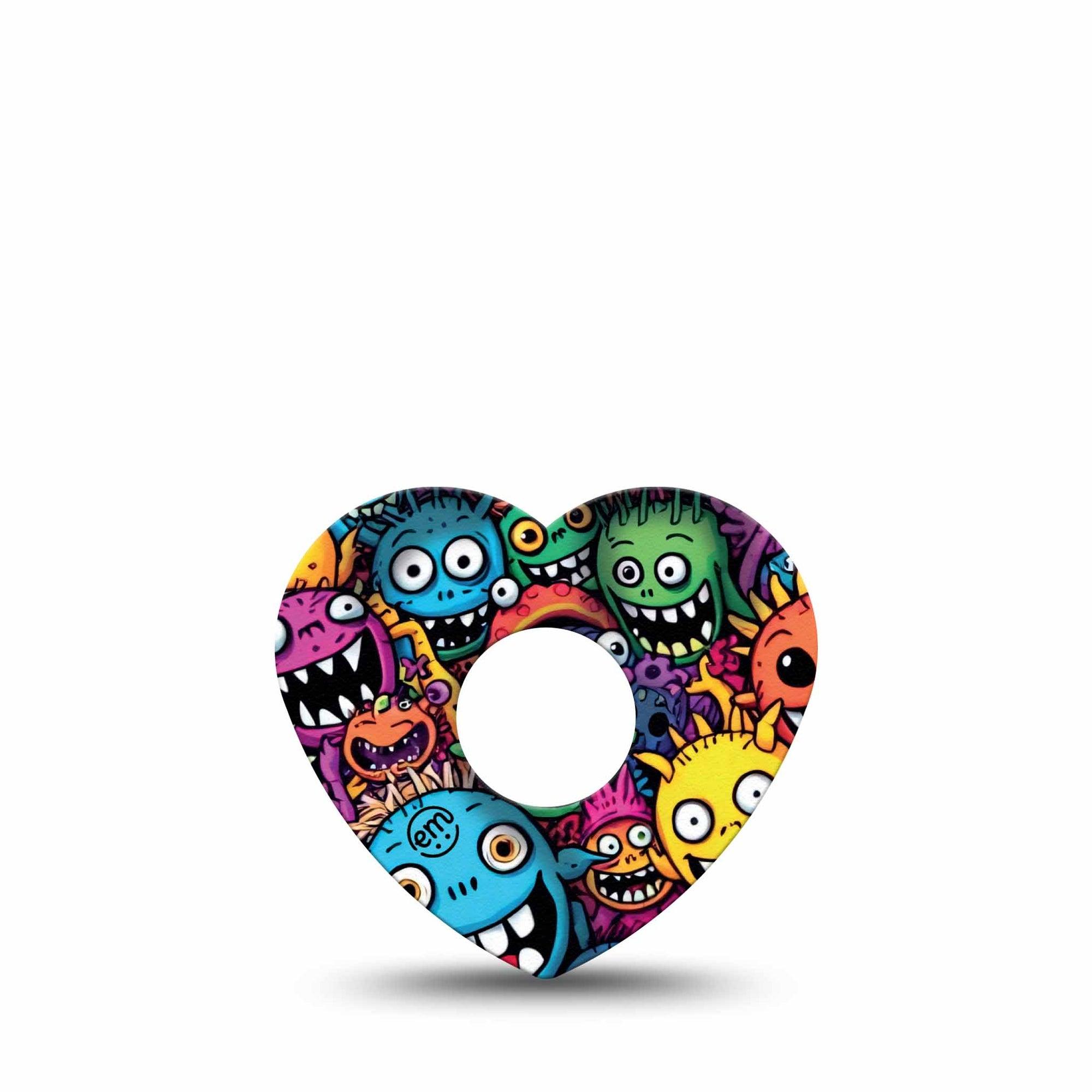 ExpressionMed Funky Monsters Freestyle Libre 3 and Libre 3 Plus Heart Shape Tape Single Tape Mischievous Creatures, Patch CGM Design